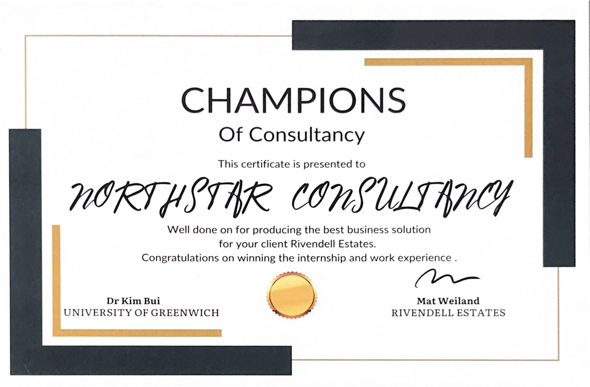 Champions of Consultancy certificate