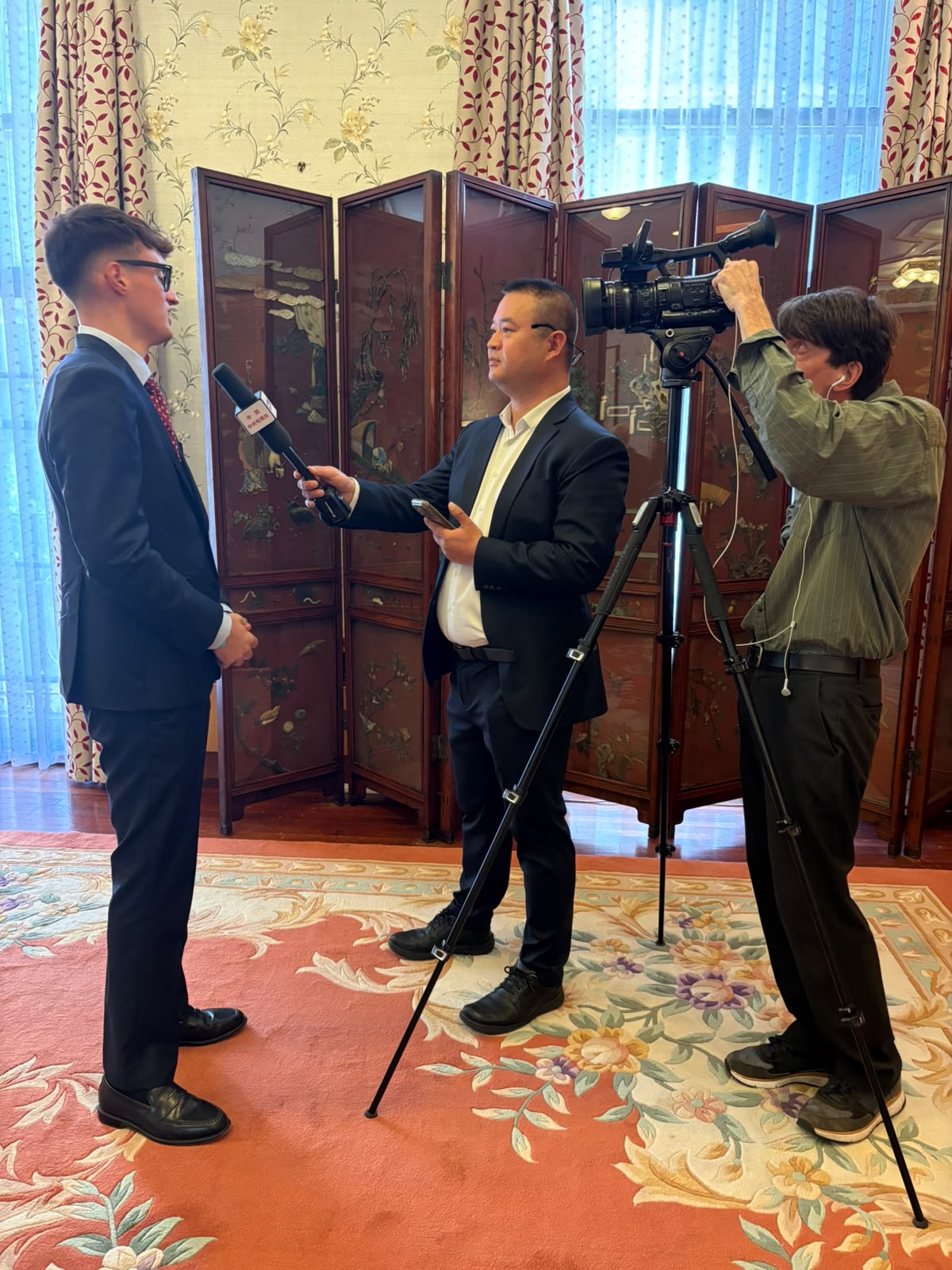 Interviewed live by CCTV at the Chinese Embassy